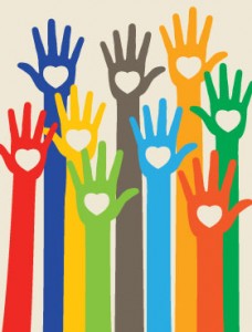 Community heart in raising hands